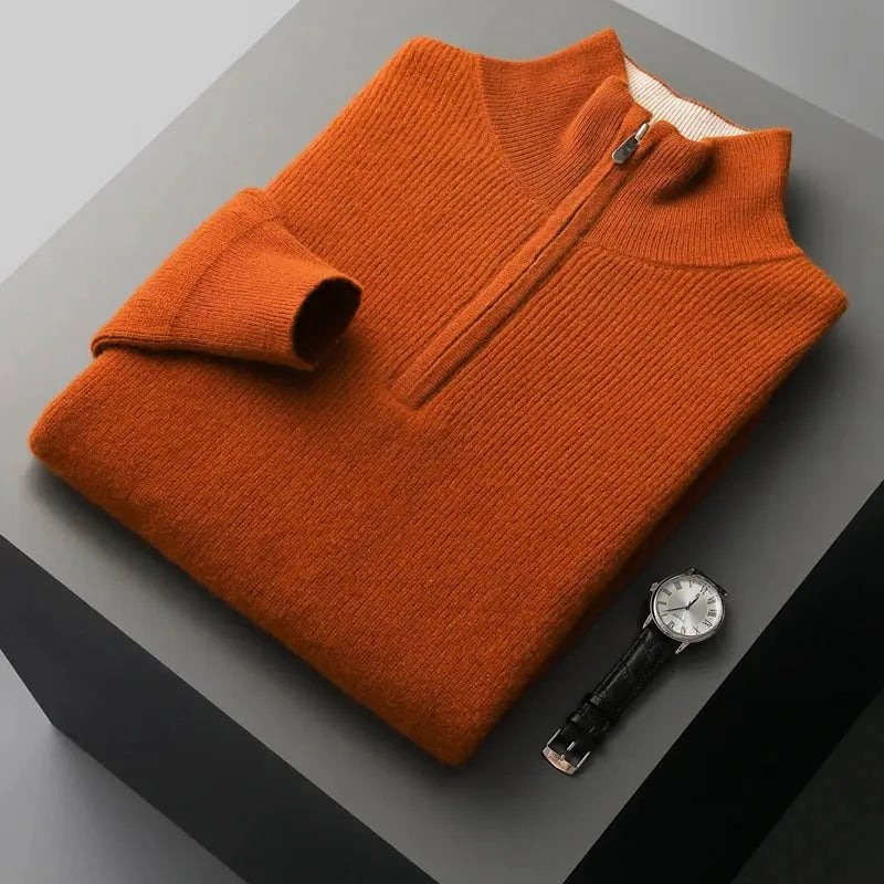 Autumn and Winter New 100% Merino Wool Sweater Men's Standing Neck Knit Pullover Solid Color Long Sleeve Thickened Warm Shirt NIQApparel