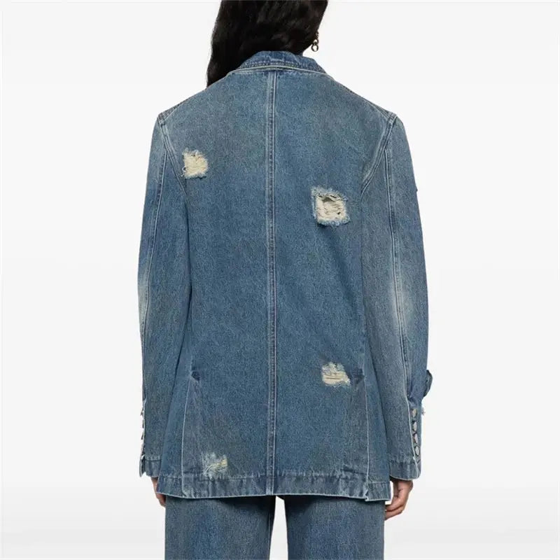 2024 Spring NewWomen's Lapel 3D Flower DecoratedDenim Jacket y2k High Quality Fashion High Street Loose Cotton Washed SuitJacket NIQApparel