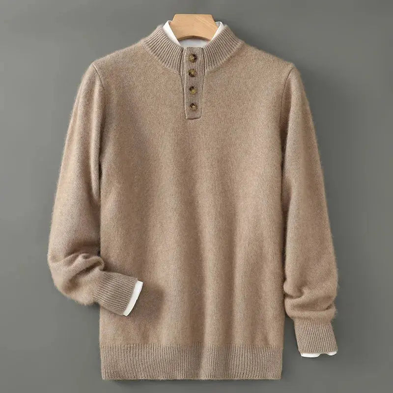 Men's Stand Collar Pullover Autumn and Winter New 100 Mink Cashmere Sweater Half Breasted Warm Knitted All-Match Men's Sweater NIQApparel