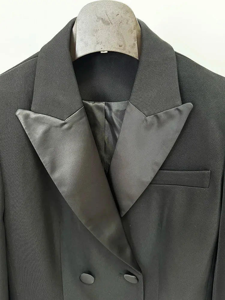 HIGH STREET Newest 2024 Designer Fashion Women's Double Breasted Bow Blazer Dress NIQApparel