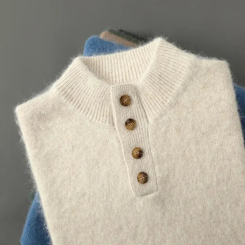 Men's Stand Collar Pullover Autumn and Winter New 100 Mink Cashmere Sweater Half Breasted Warm Knitted All-Match Men's Sweater NIQApparel