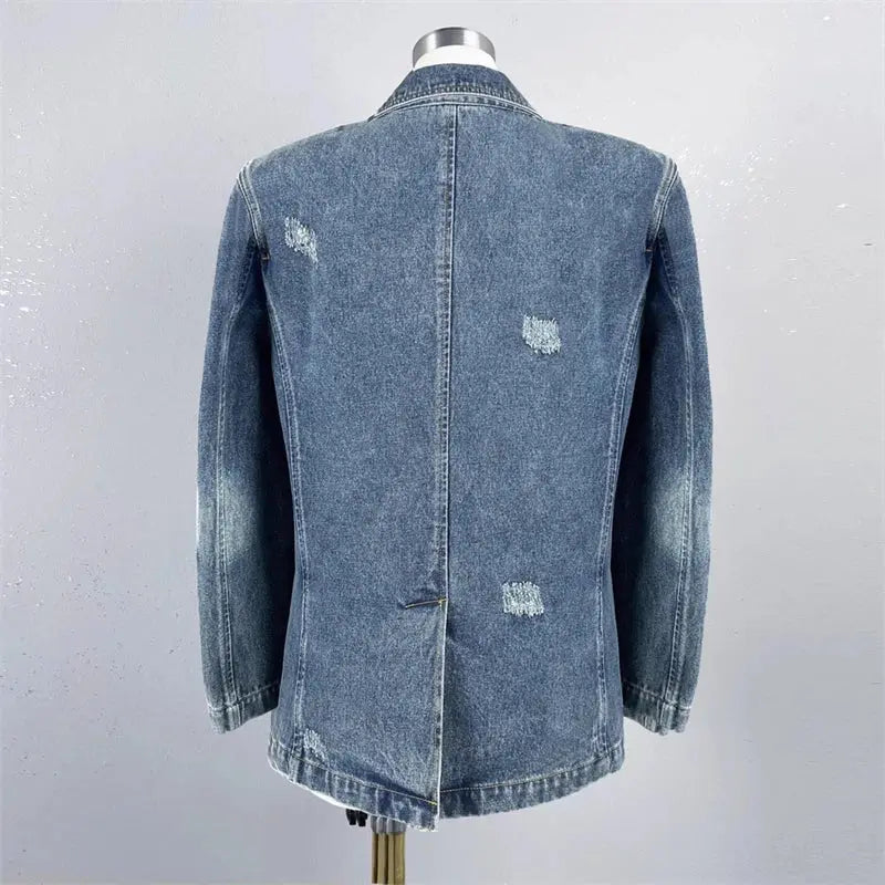 2024 Spring NewWomen's Lapel 3D Flower DecoratedDenim Jacket y2k High Quality Fashion High Street Loose Cotton Washed SuitJacket NIQApparel