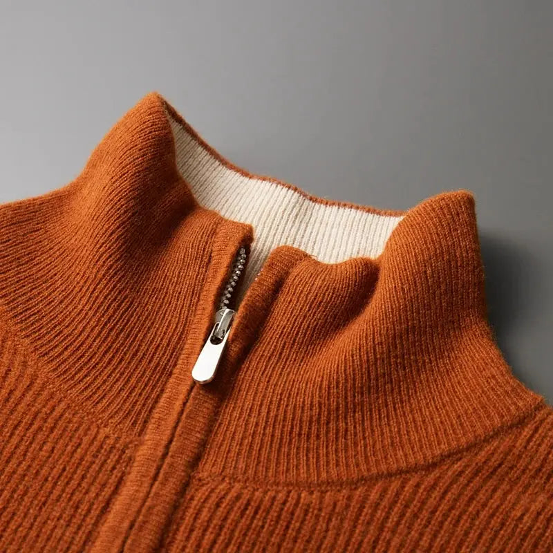 Autumn and Winter New 100% Merino Wool Sweater Men's Standing Neck Knit Pullover Solid Color Long Sleeve Thickened Warm Shirt NIQApparel