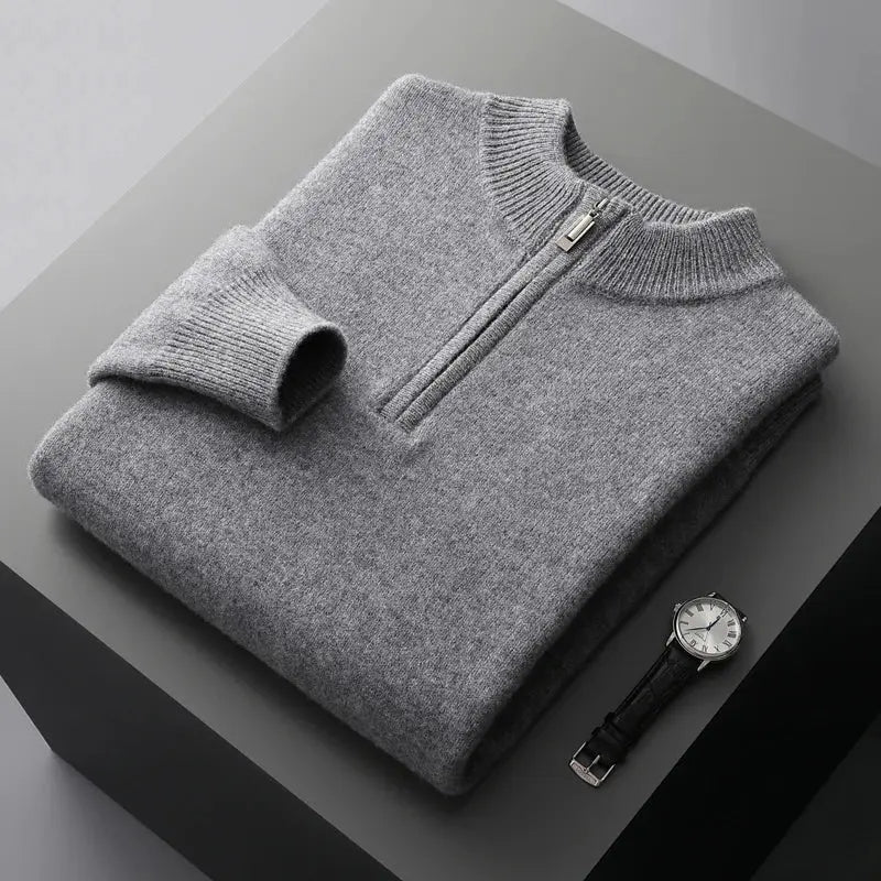 Winter new cashmere sweater men's knitted plus size high-end coat 100% wool half-height collar thick pullover youth Joker warm NIQApparel