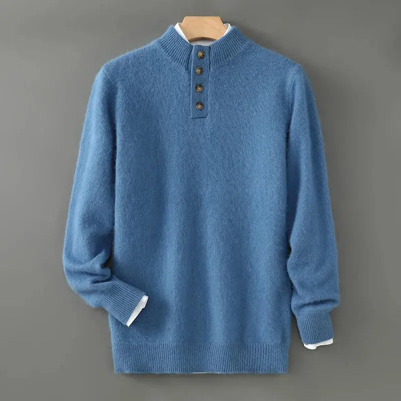 Men's Stand Collar Pullover Autumn and Winter New 100 Mink Cashmere Sweater Half Breasted Warm Knitted All-Match Men's Sweater NIQApparel