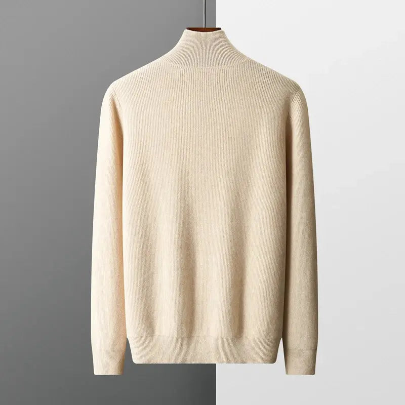 Autumn and Winter New 100% Merino Wool Sweater Men's Standing Neck Knit Pullover Solid Color Long Sleeve Thickened Warm Shirt NIQApparel
