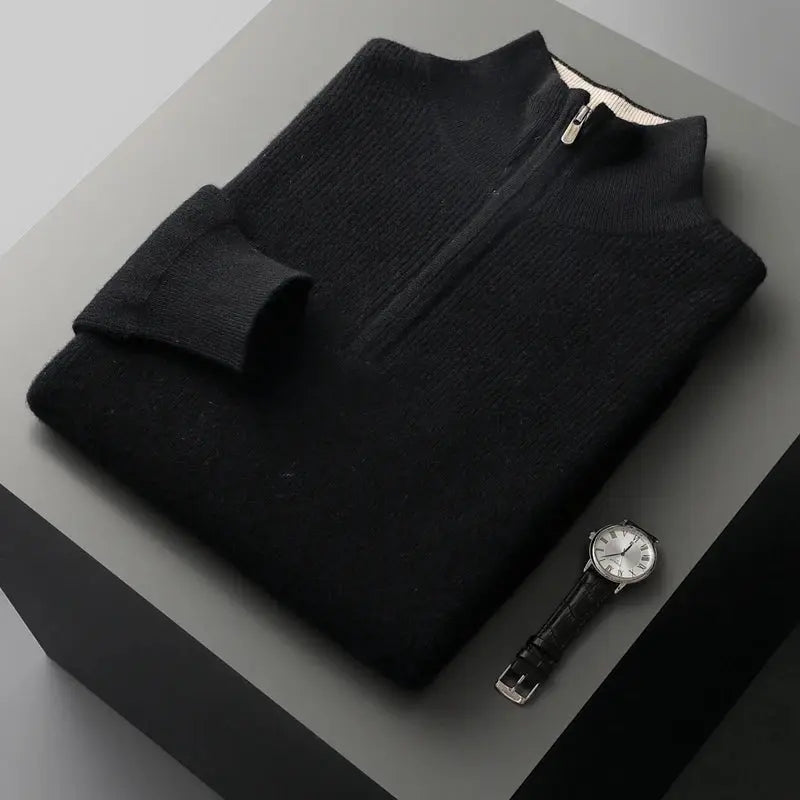 Autumn and Winter New 100% Merino Wool Sweater Men's Standing Neck Knit Pullover Solid Color Long Sleeve Thickened Warm Shirt NIQApparel