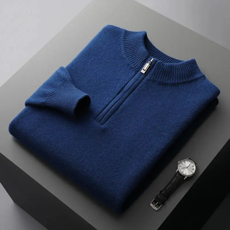 Winter new cashmere sweater men's knitted plus size high-end coat 100% wool half-height collar thick pullover youth Joker warm NIQApparel