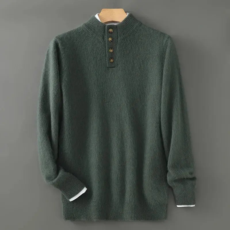 Men's Stand Collar Pullover Autumn and Winter New 100 Mink Cashmere Sweater Half Breasted Warm Knitted All-Match Men's Sweater NIQApparel