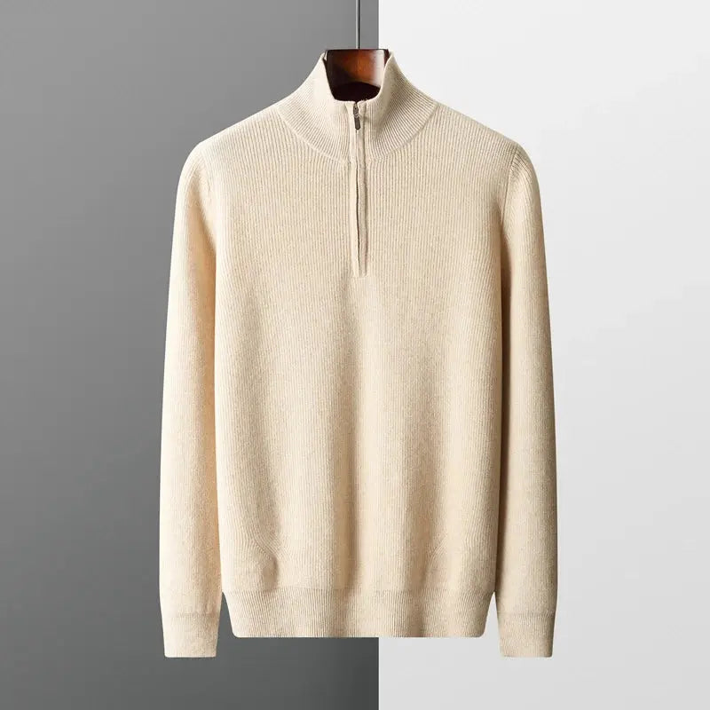 Autumn and Winter New 100% Merino Wool Sweater Men's Standing Neck Knit Pullover Solid Color Long Sleeve Thickened Warm Shirt NIQApparel