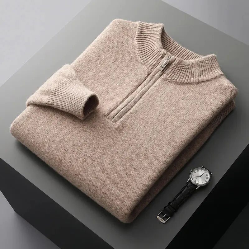 Winter new cashmere sweater men's knitted plus size high-end coat 100% wool half-height collar thick pullover youth Joker warm NIQApparel