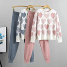 Love Print Knit Tops 2 Piece Sets Women Long Sleeve Beading Pullover Sweater Conjunto High Waist Knitwear 93cm Harem Pants Suits NIQApparel