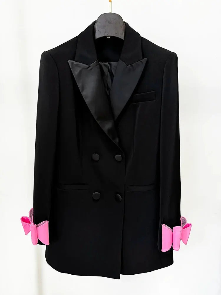 HIGH STREET Newest 2024 Designer Fashion Women's Double Breasted Bow Blazer Dress NIQApparel