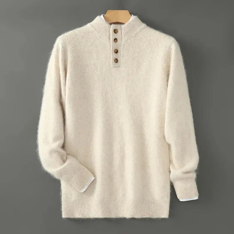 Men's Stand Collar Pullover Autumn and Winter New 100 Mink Cashmere Sweater Half Breasted Warm Knitted All-Match Men's Sweater NIQApparel