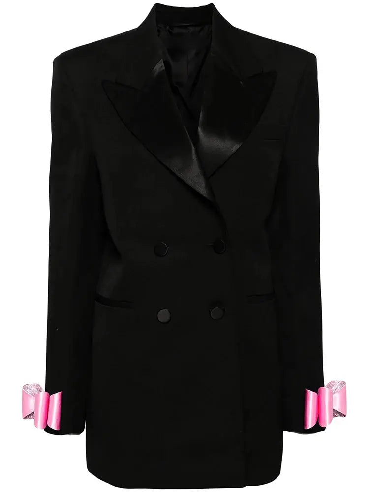 HIGH STREET Newest 2024 Designer Fashion Women's Double Breasted Bow Blazer Dress NIQApparel