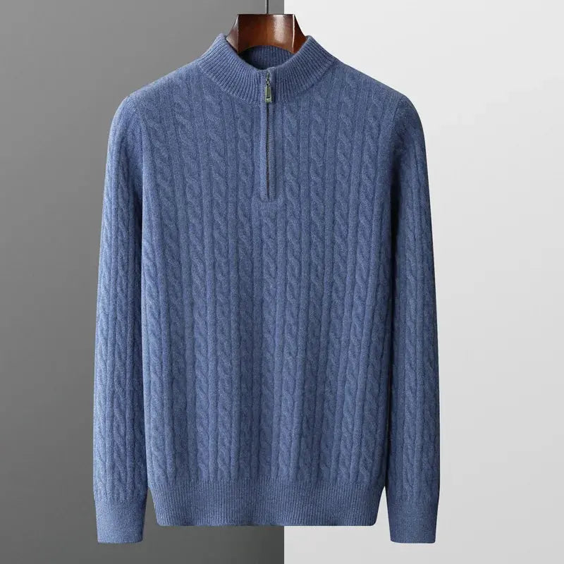 Autumn and winter new 100% merino cashmere sweater men's padded twist top zipper collar bottoming shirt plus size knit pullover NIQApparel