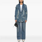 2024 Spring NewWomen's Lapel 3D Flower DecoratedDenim Jacket y2k High Quality Fashion High Street Loose Cotton Washed SuitJacket NIQApparel
