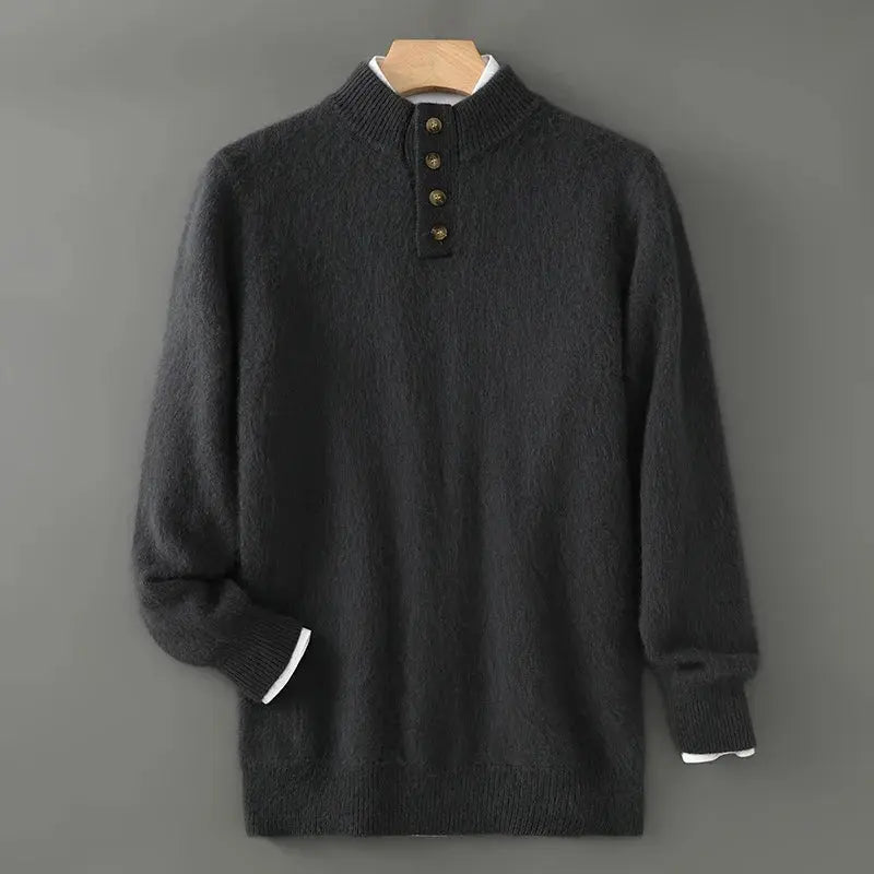 Men's Stand Collar Pullover Autumn and Winter New 100 Mink Cashmere Sweater Half Breasted Warm Knitted All-Match Men's Sweater NIQApparel