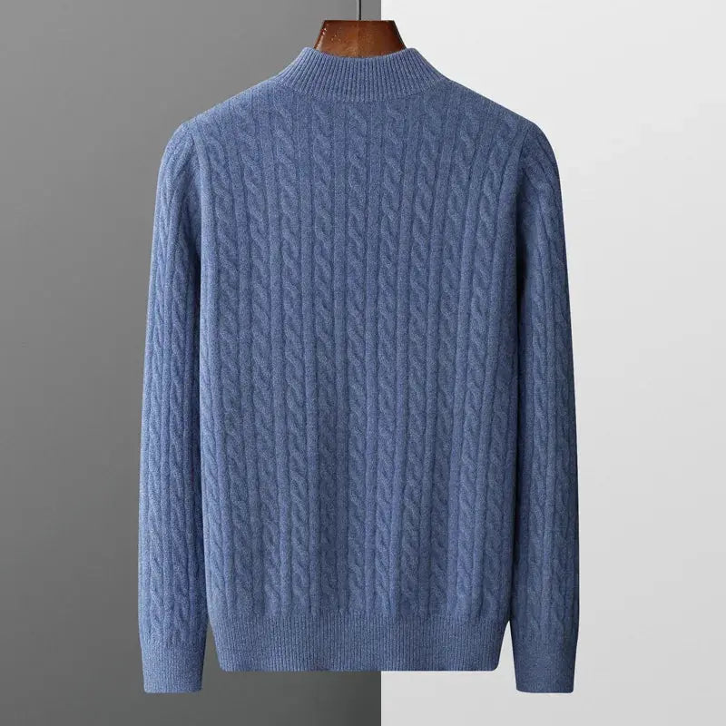 Autumn and winter new 100% merino cashmere sweater men's padded twist top zipper collar bottoming shirt plus size knit pullover NIQApparel