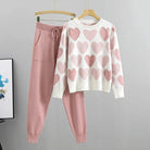 Love Print Knit Tops 2 Piece Sets Women Long Sleeve Beading Pullover Sweater Conjunto High Waist Knitwear 93cm Harem Pants Suits NIQApparel