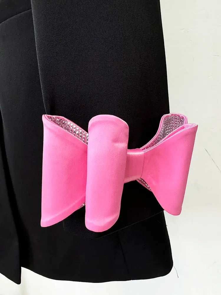 HIGH STREET Newest 2024 Designer Fashion Women's Double Breasted Bow Blazer Dress NIQApparel