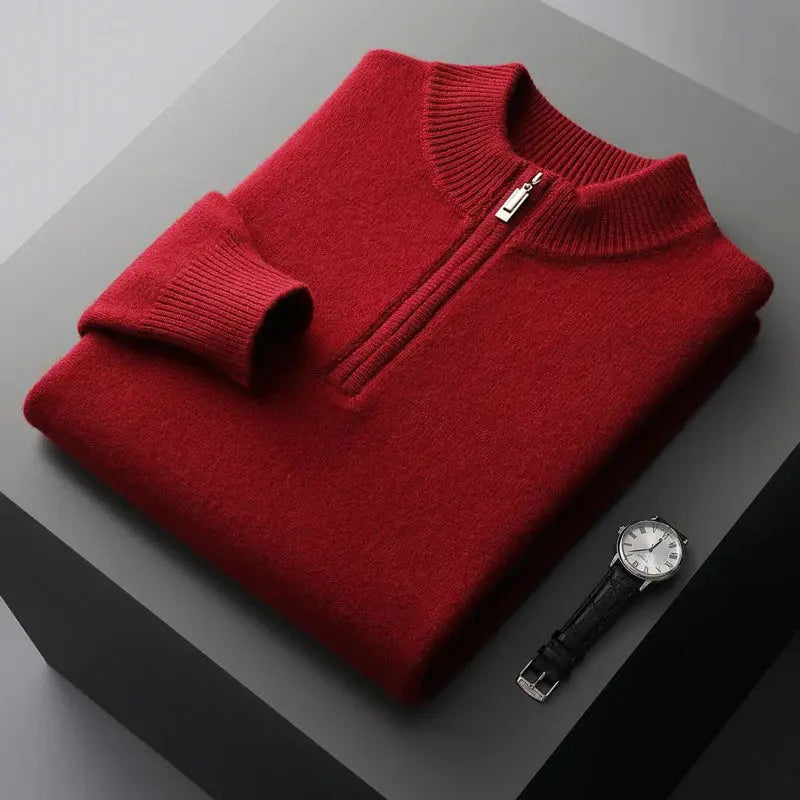 Winter new cashmere sweater men's knitted plus size high-end coat 100% wool half-height collar thick pullover youth Joker warm NIQApparel