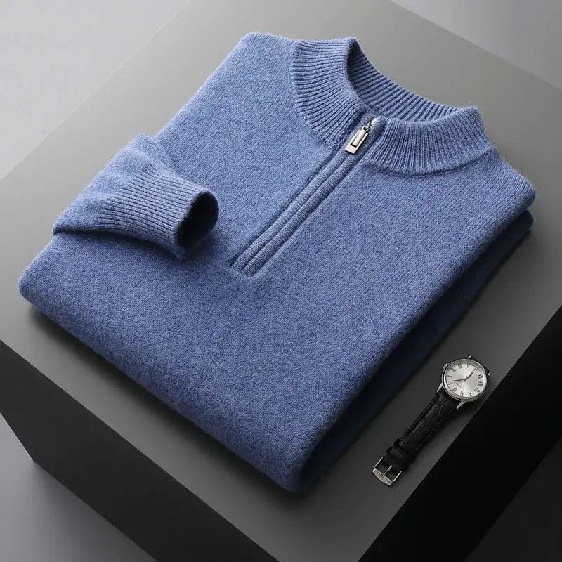 Winter new cashmere sweater men's knitted plus size high-end coat 100% wool half-height collar thick pullover youth Joker warm NIQApparel